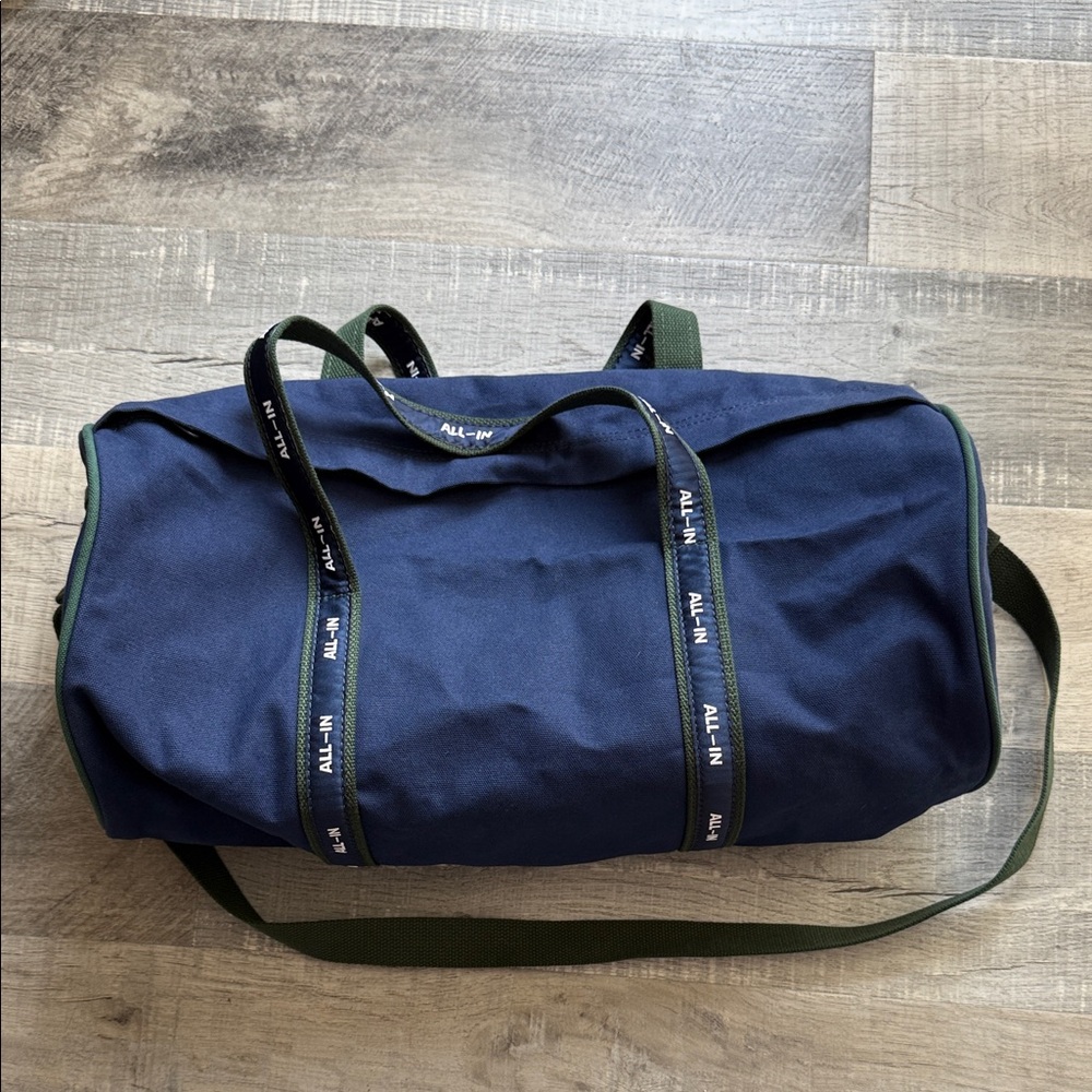 Navy and Green Men's Duffel Bag